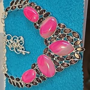 A new bowstana agate ,necklace pink agate and amethyst made in silver